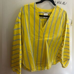 Odeeh yellow and blue striped blouse size 40 NWT